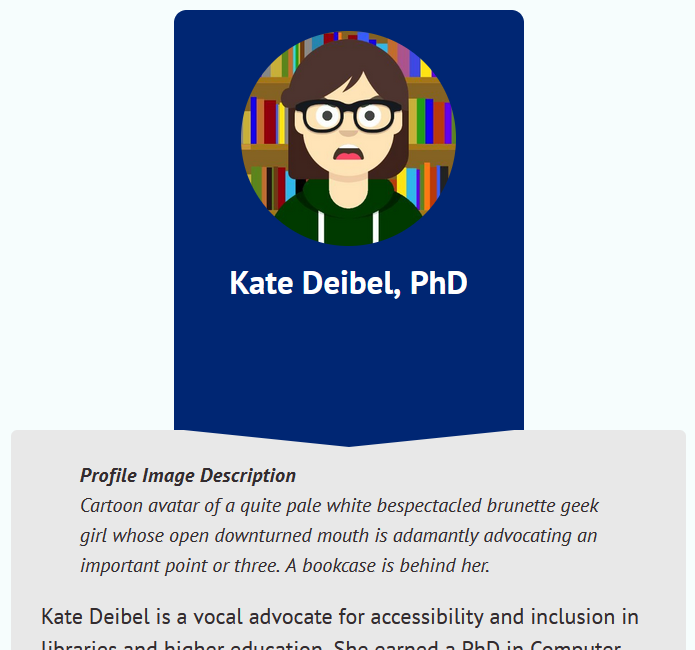 Screenshot of a speaker profile opened and showing the speaker provided image description